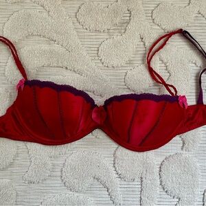 VS Sexy Little Thing Elegant Red and Purple Lace Balconette Bra